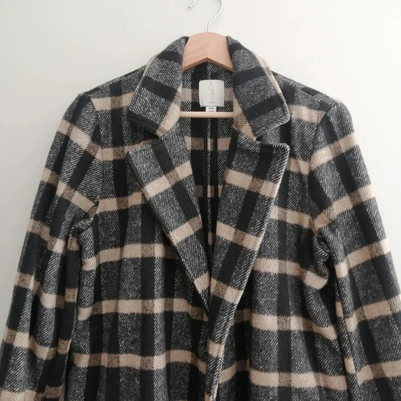 Joie Plaid Wool Blend Open Jacket Black and Tan Heritage Plaid Medium - Picture 5 of 16